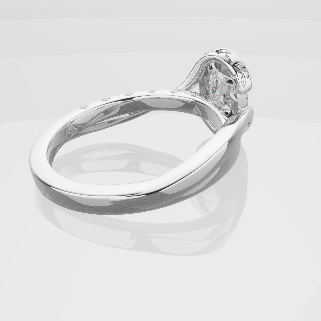 Flowing Vine Oval Diamond Engagement Ring with Hidden Diamonds