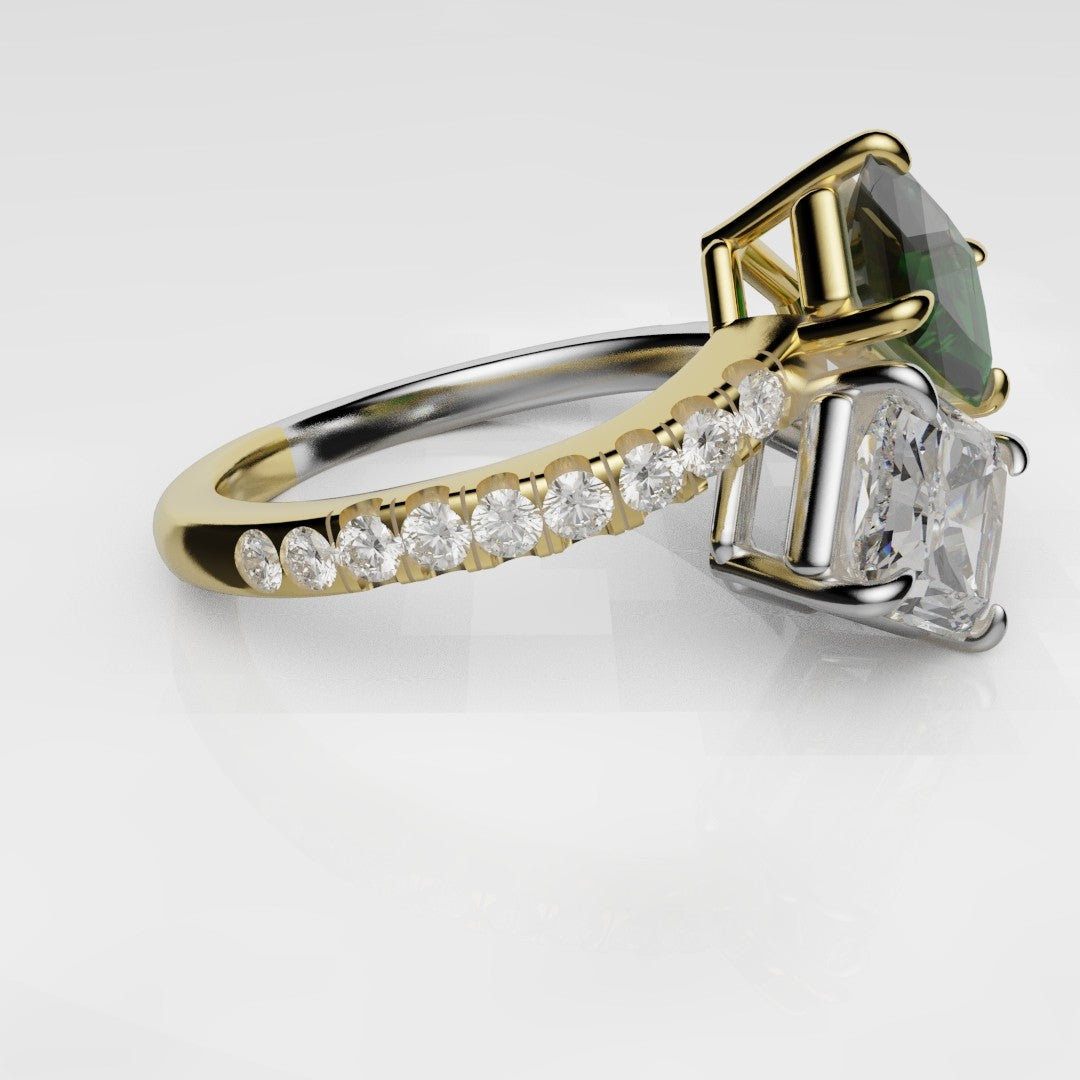 Emerald and Diamond Toi Et Moi Engagement Ring