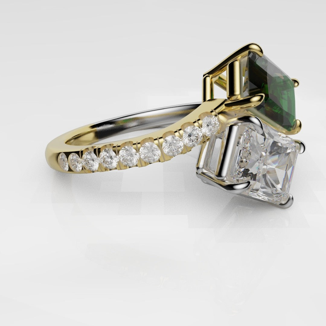 Emerald and Diamond Toi Et Moi Engagement Ring
