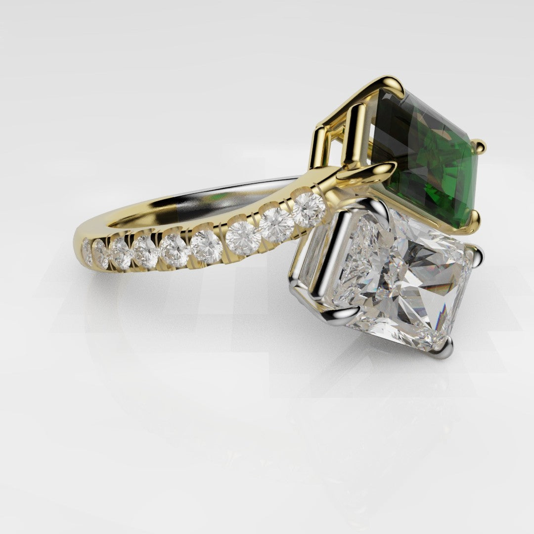 Emerald and Diamond Toi Et Moi Engagement Ring