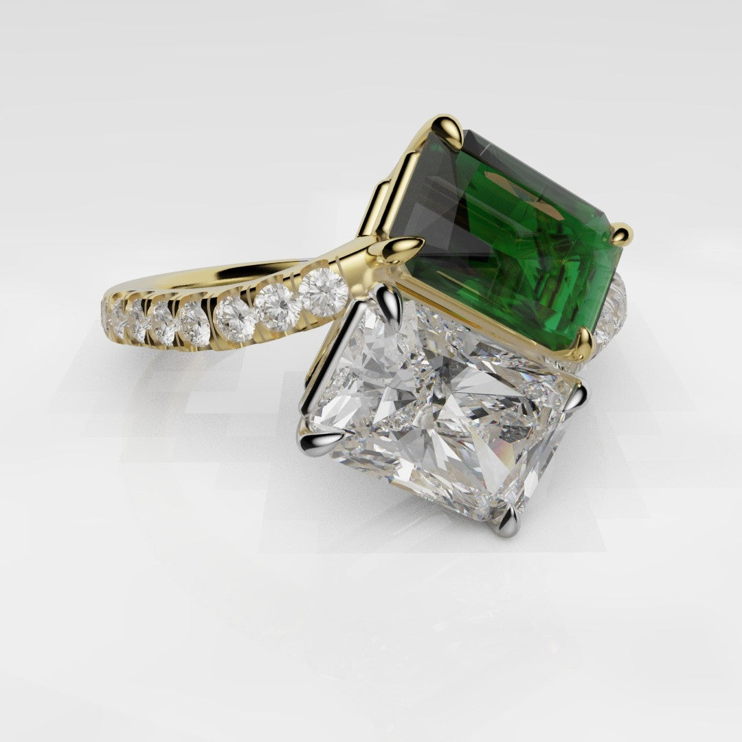 Emerald and Diamond Toi Et Moi Engagement Ring