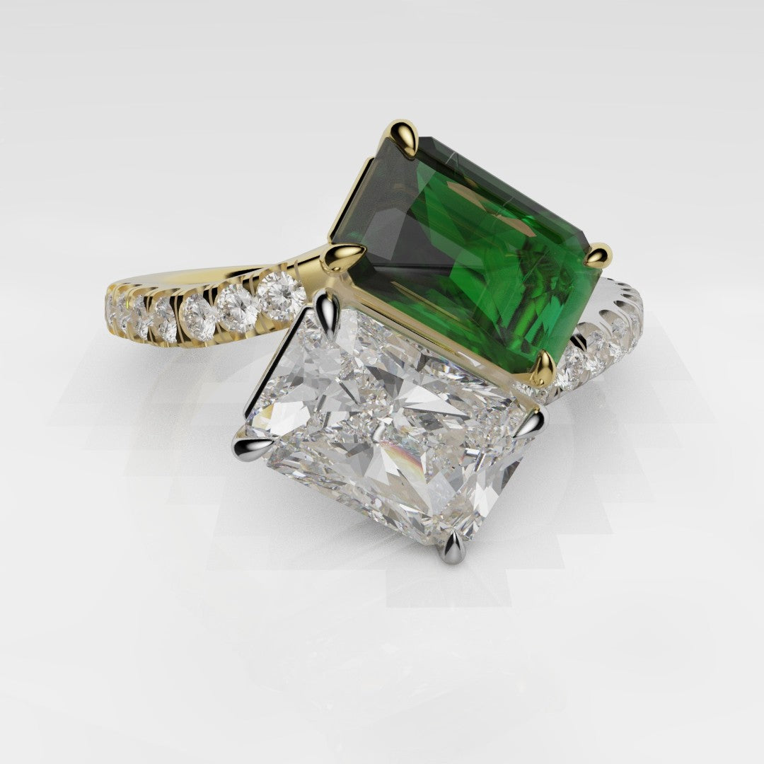 Emerald and Diamond Toi Et Moi Engagement Ring