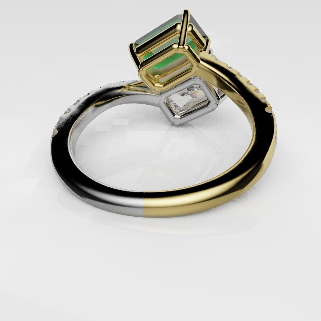 Emerald and Diamond Toi Et Moi Engagement Ring