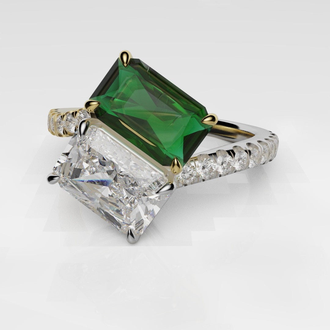 Emerald and Diamond Toi Et Moi Engagement Ring