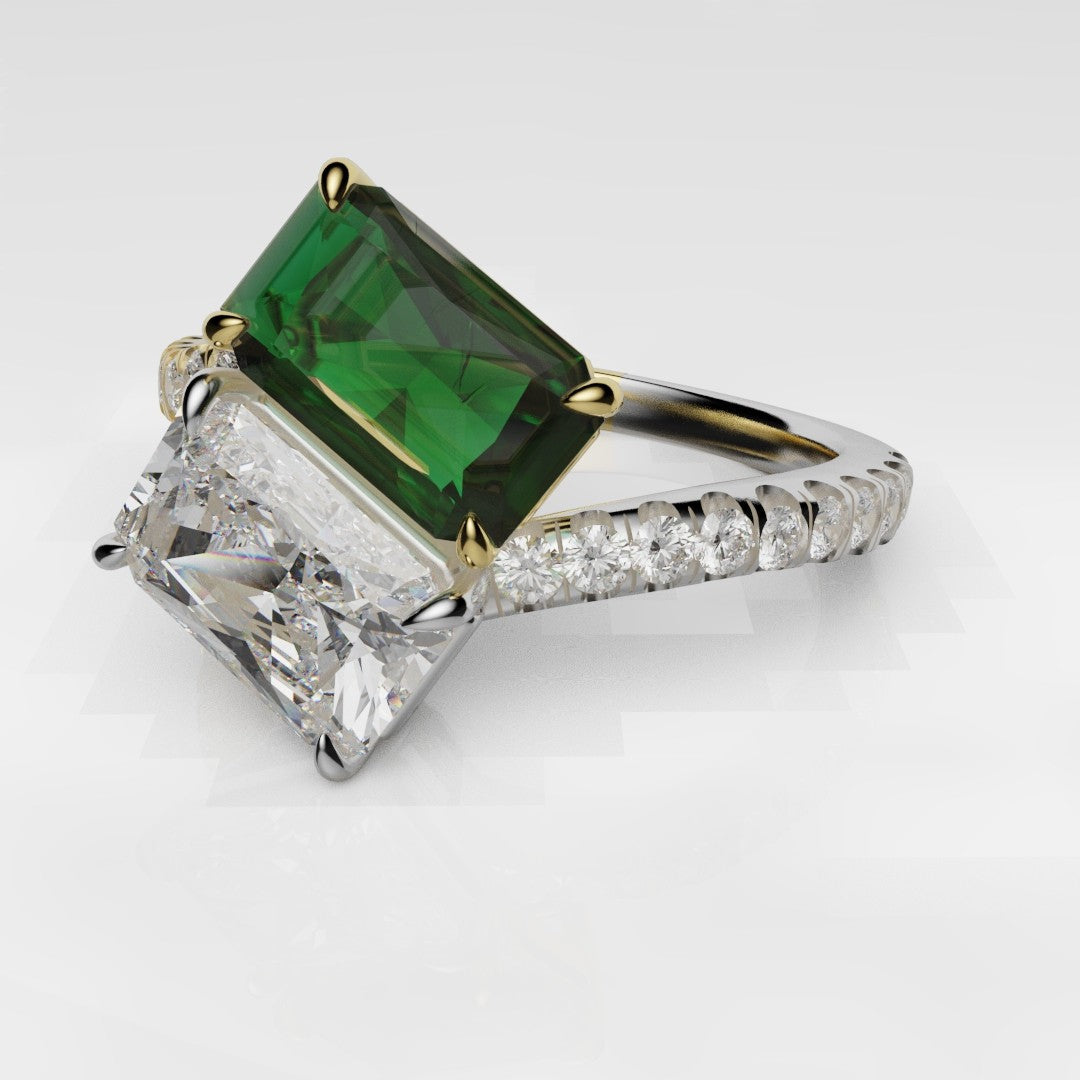 Emerald and Diamond Toi Et Moi Engagement Ring