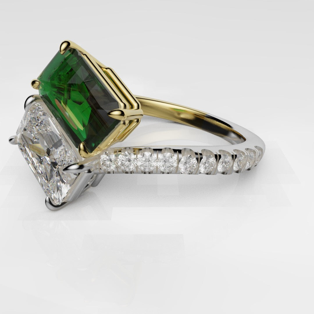 Emerald and Diamond Toi Et Moi Engagement Ring