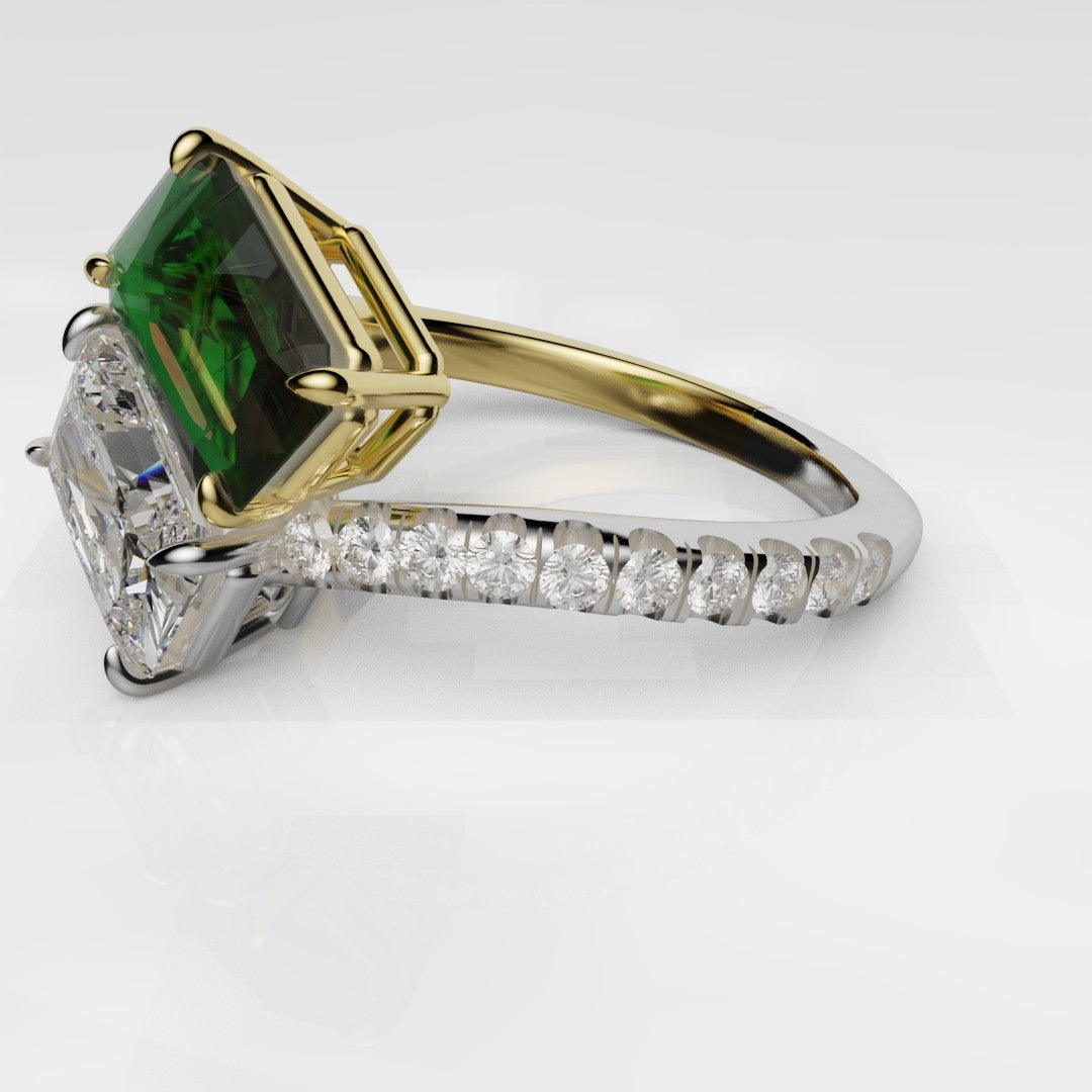 Emerald and Diamond Toi Et Moi Engagement Ring