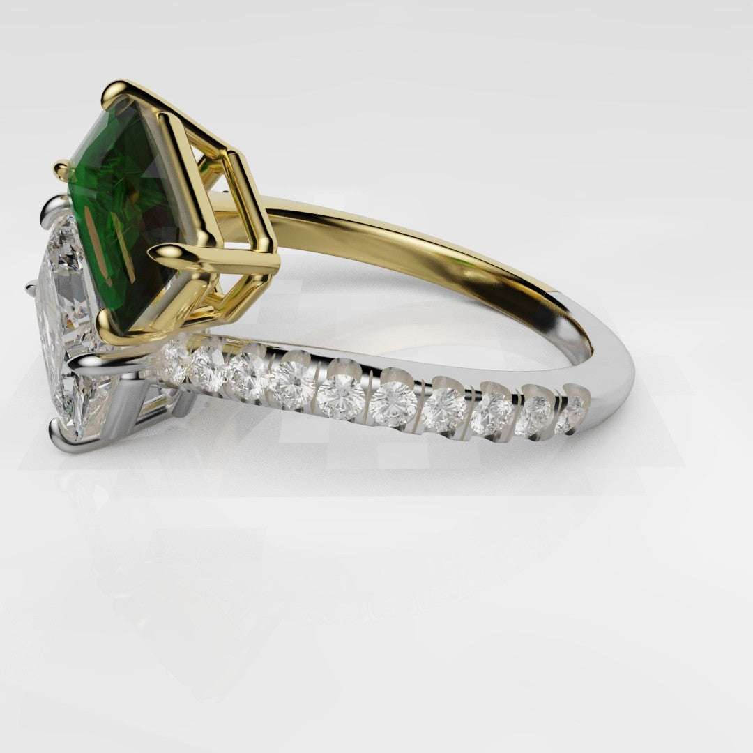 Emerald and Diamond Toi Et Moi Engagement Ring