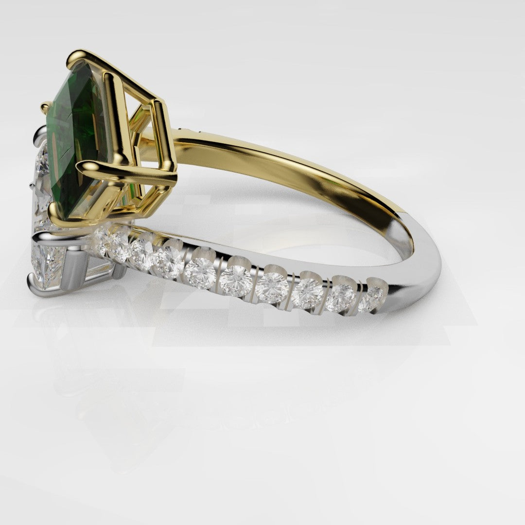Emerald and Diamond Toi Et Moi Engagement Ring