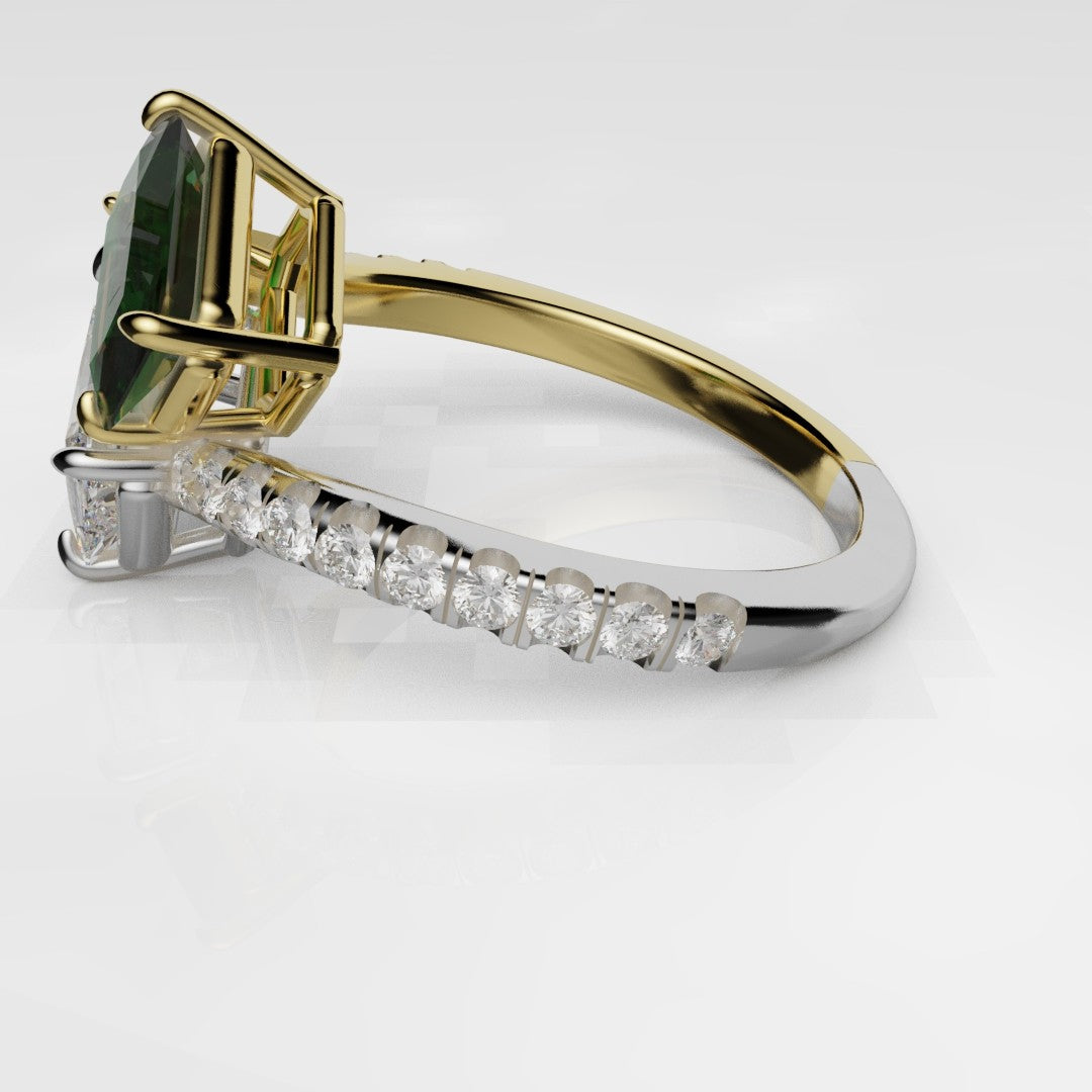 Emerald and Diamond Toi Et Moi Engagement Ring