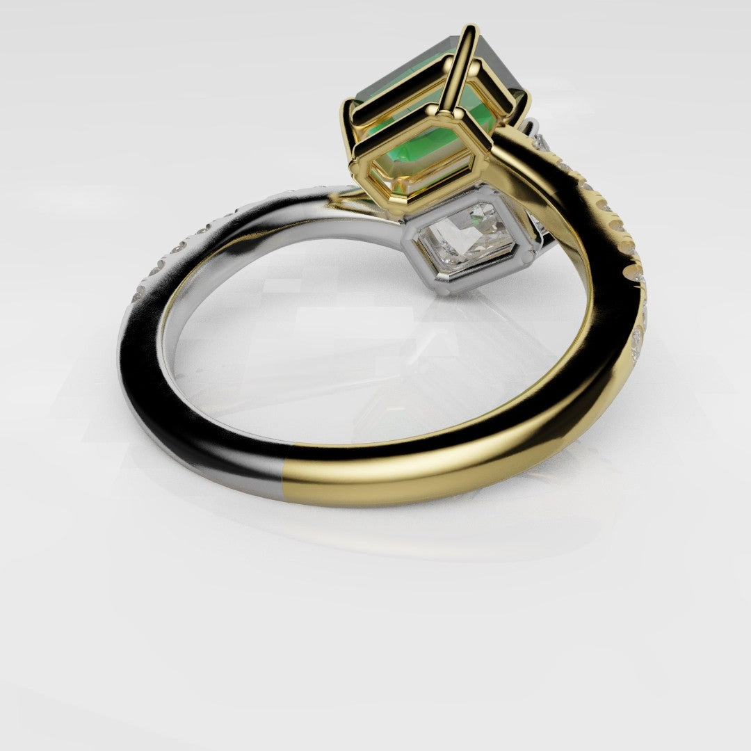 Emerald and Diamond Toi Et Moi Engagement Ring