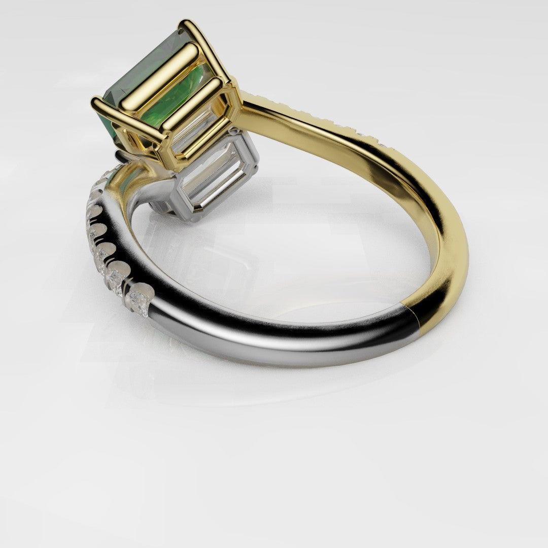 Emerald and Diamond Toi Et Moi Engagement Ring