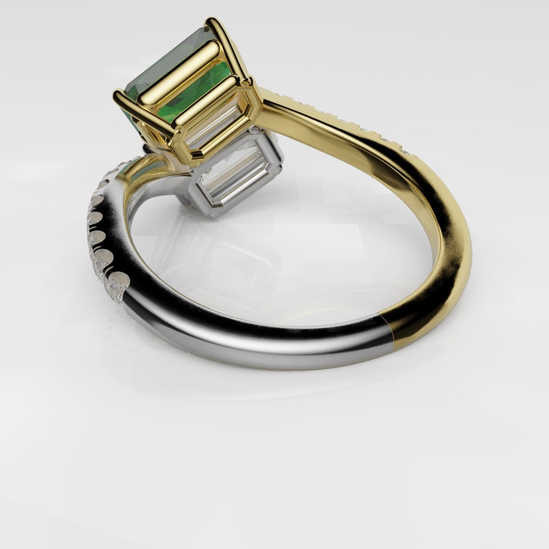 Emerald and Diamond Toi Et Moi Engagement Ring