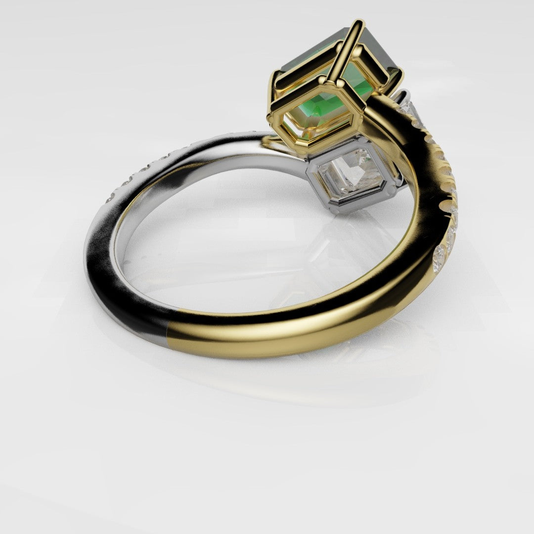 Emerald and Diamond Toi Et Moi Engagement Ring