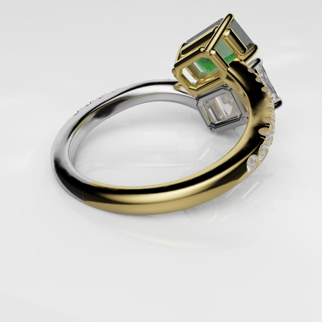 Emerald and Diamond Toi Et Moi Engagement Ring