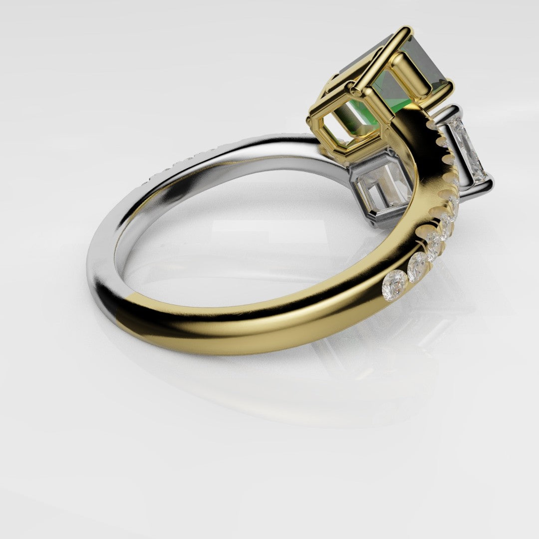Emerald and Diamond Toi Et Moi Engagement Ring
