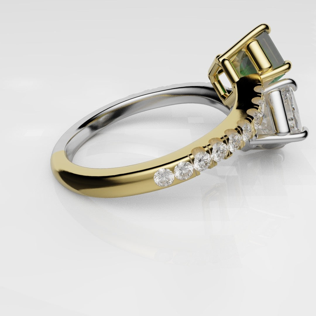 Emerald and Diamond Toi Et Moi Engagement Ring