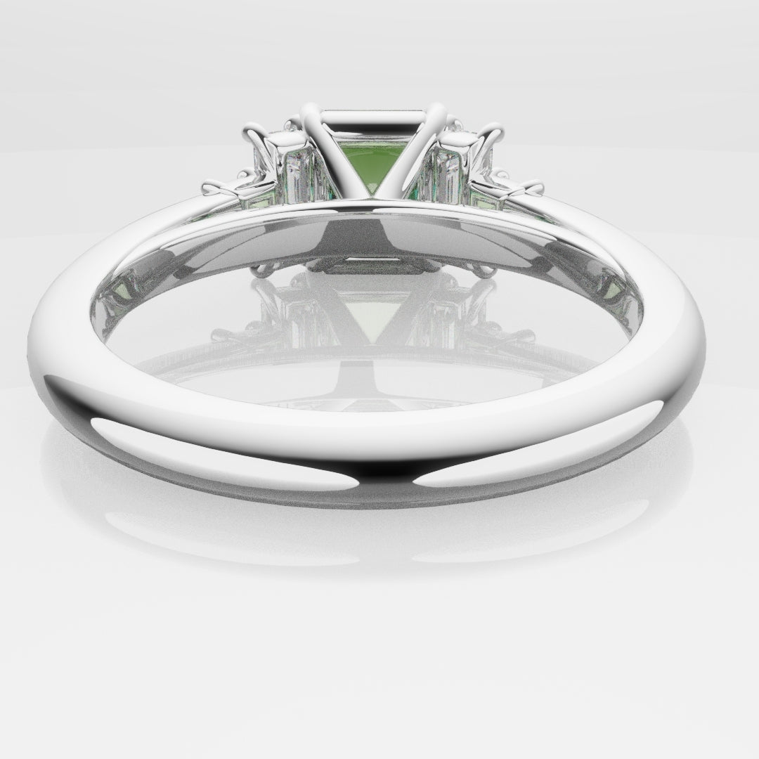 Green Sapphire and Baguette Diamond Engagement Ring