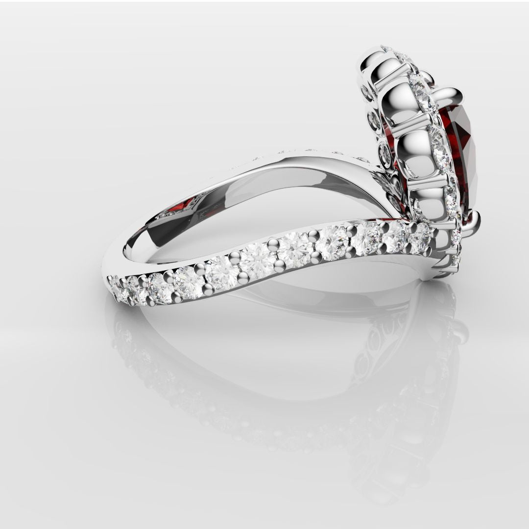 3ct Heart Shaped Ruby and Diamond Cluster Engagement Ring