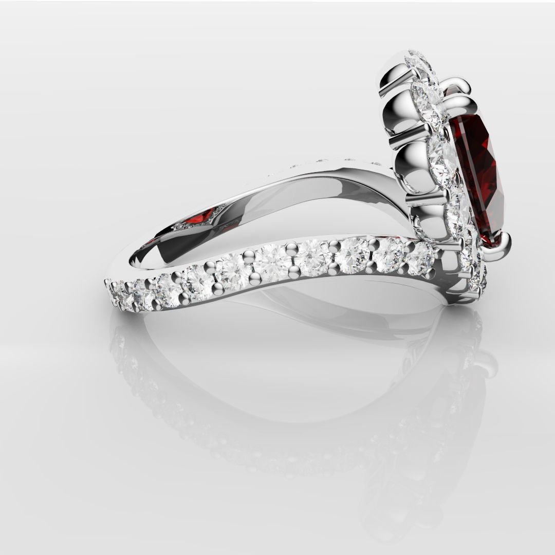 3ct Heart Shaped Ruby and Diamond Cluster Engagement Ring