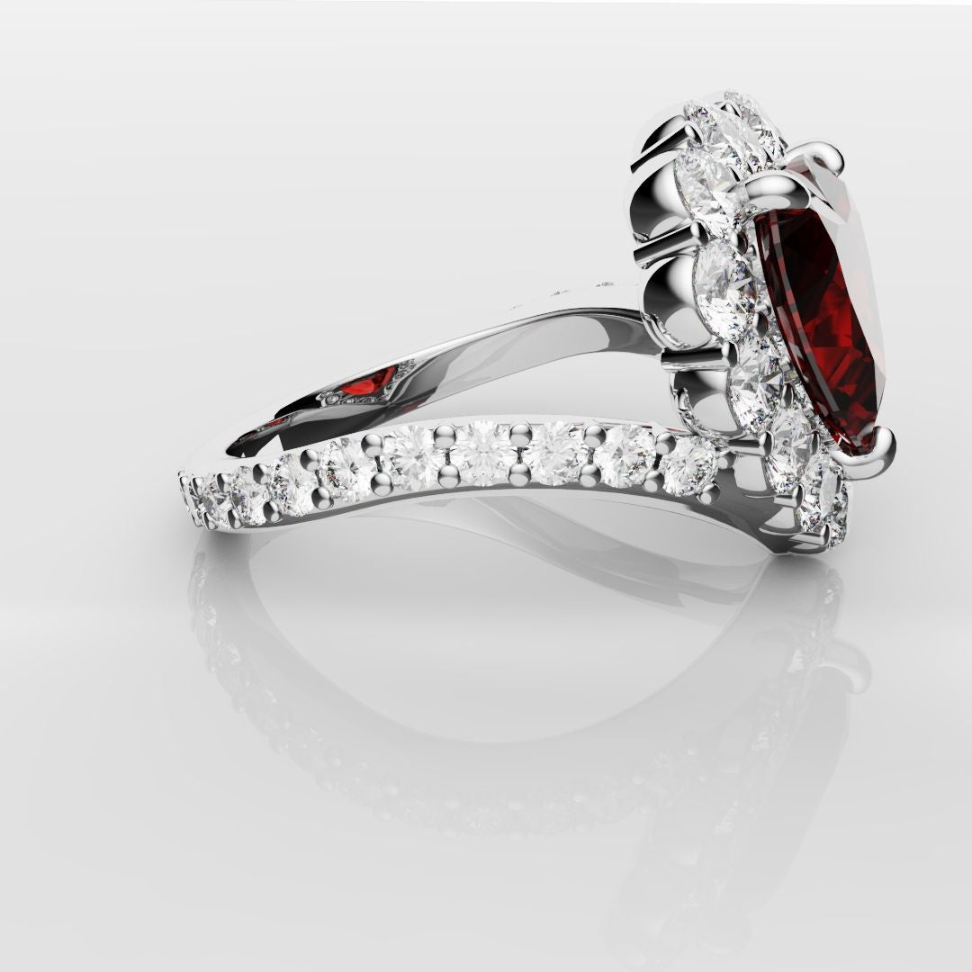 3ct Heart Shaped Ruby and Diamond Cluster Engagement Ring