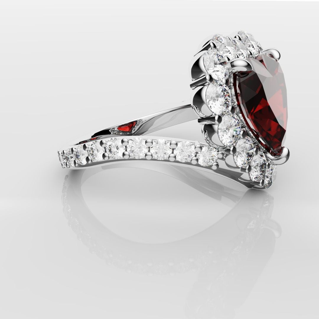 3ct Heart Shaped Ruby and Diamond Cluster Engagement Ring