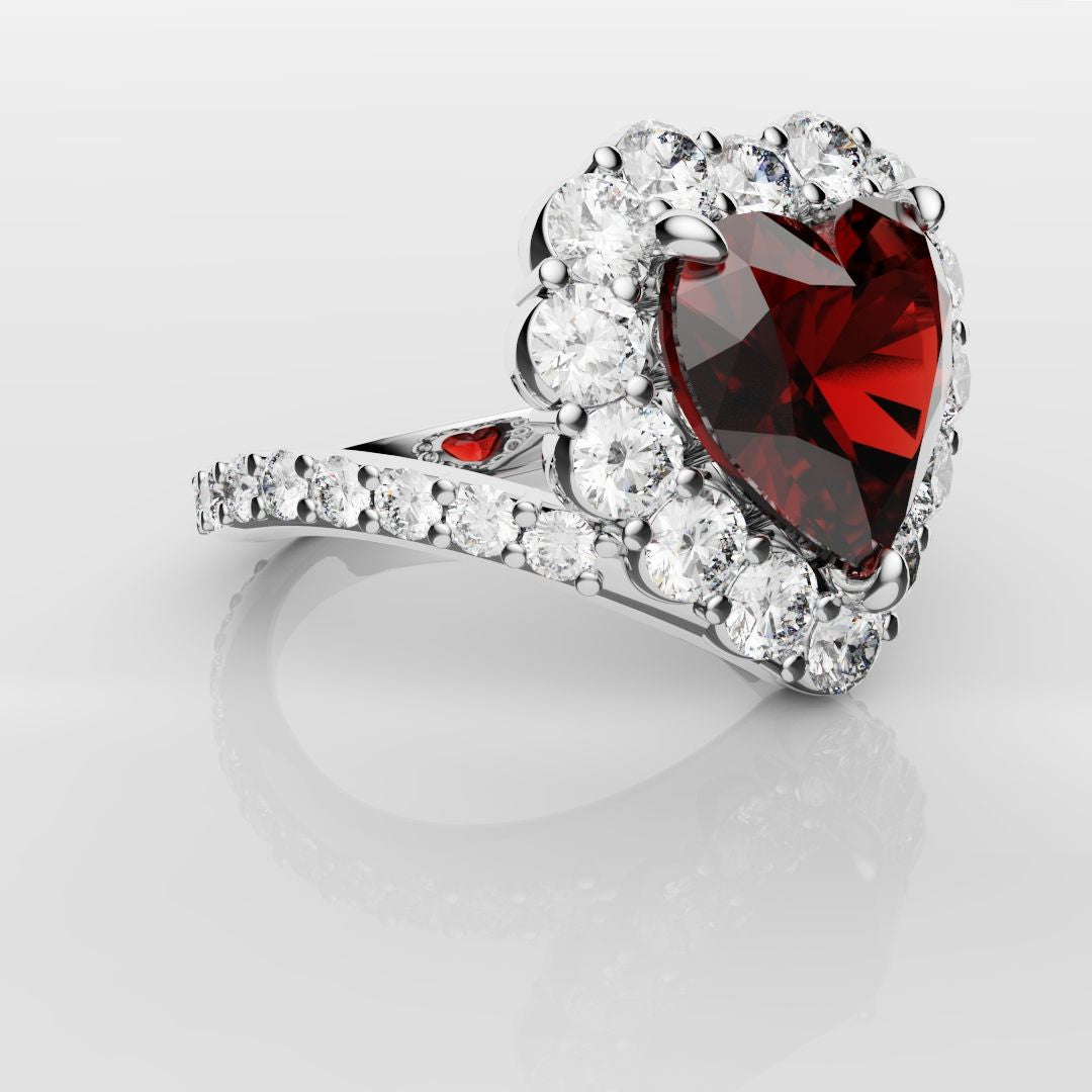 3ct Heart Shaped Ruby and Diamond Cluster Engagement Ring