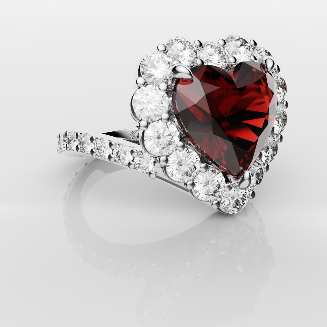3ct Heart Shaped Ruby and Diamond Cluster Engagement Ring