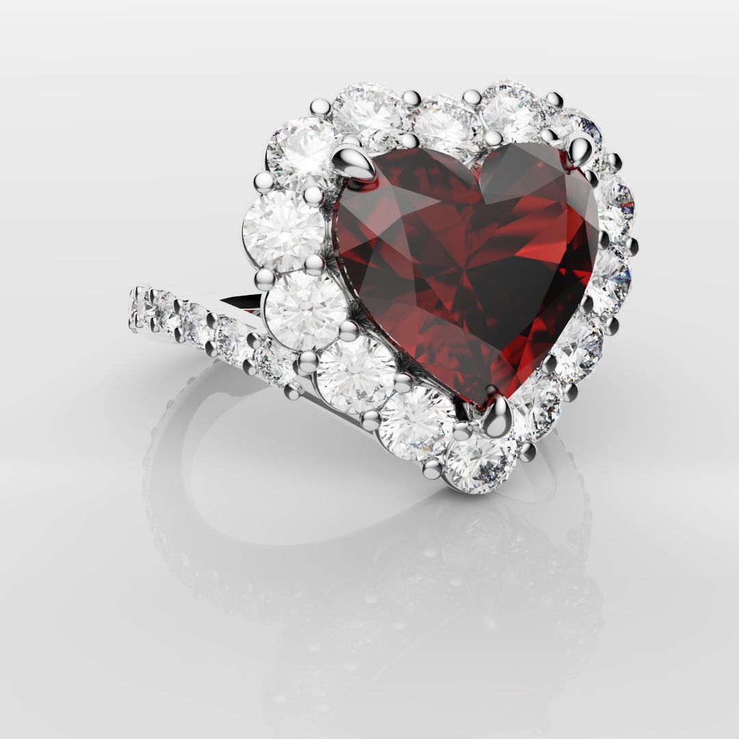 3ct Heart Shaped Ruby and Diamond Cluster Engagement Ring