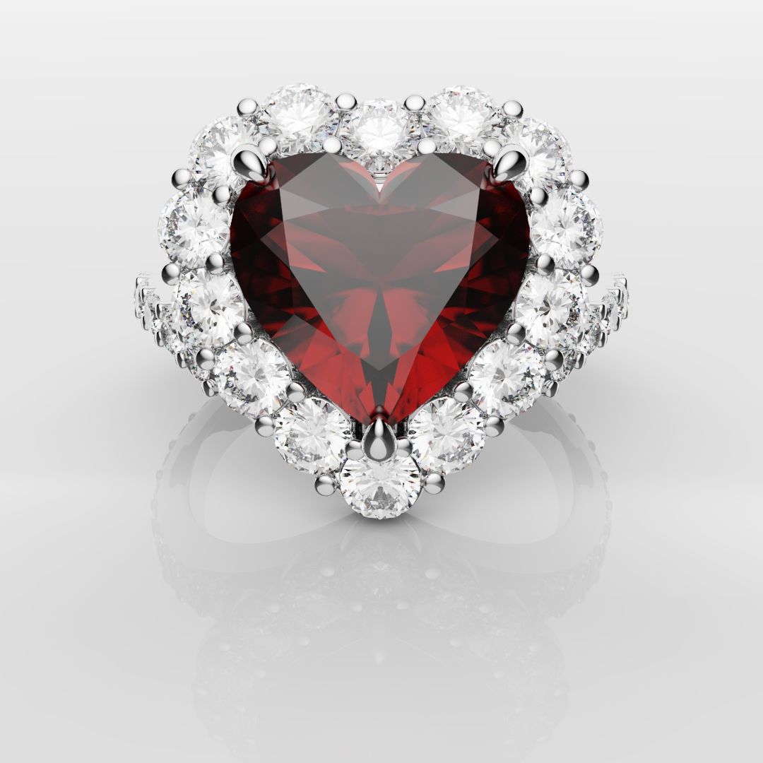 3ct Heart Shaped Ruby and Diamond Cluster Engagement Ring
