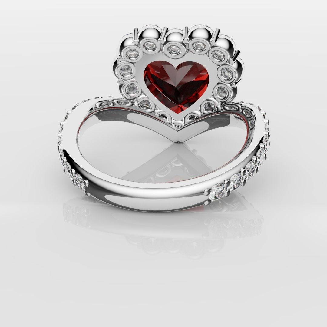 3ct Heart Shaped Ruby and Diamond Cluster Engagement Ring