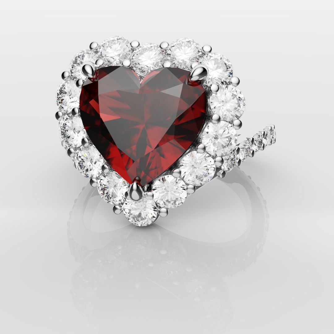3ct Heart Shaped Ruby and Diamond Cluster Engagement Ring