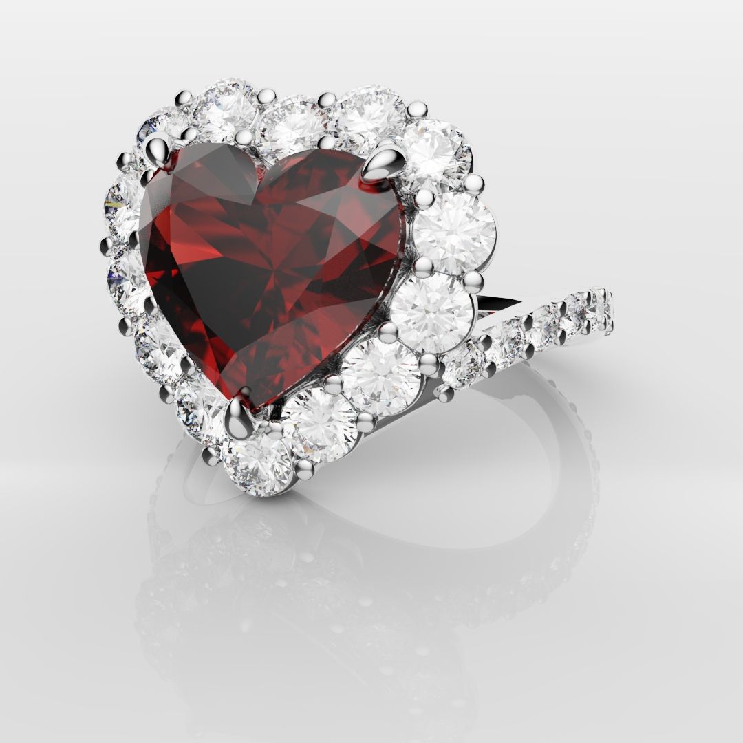 3ct Heart Shaped Ruby and Diamond Cluster Engagement Ring