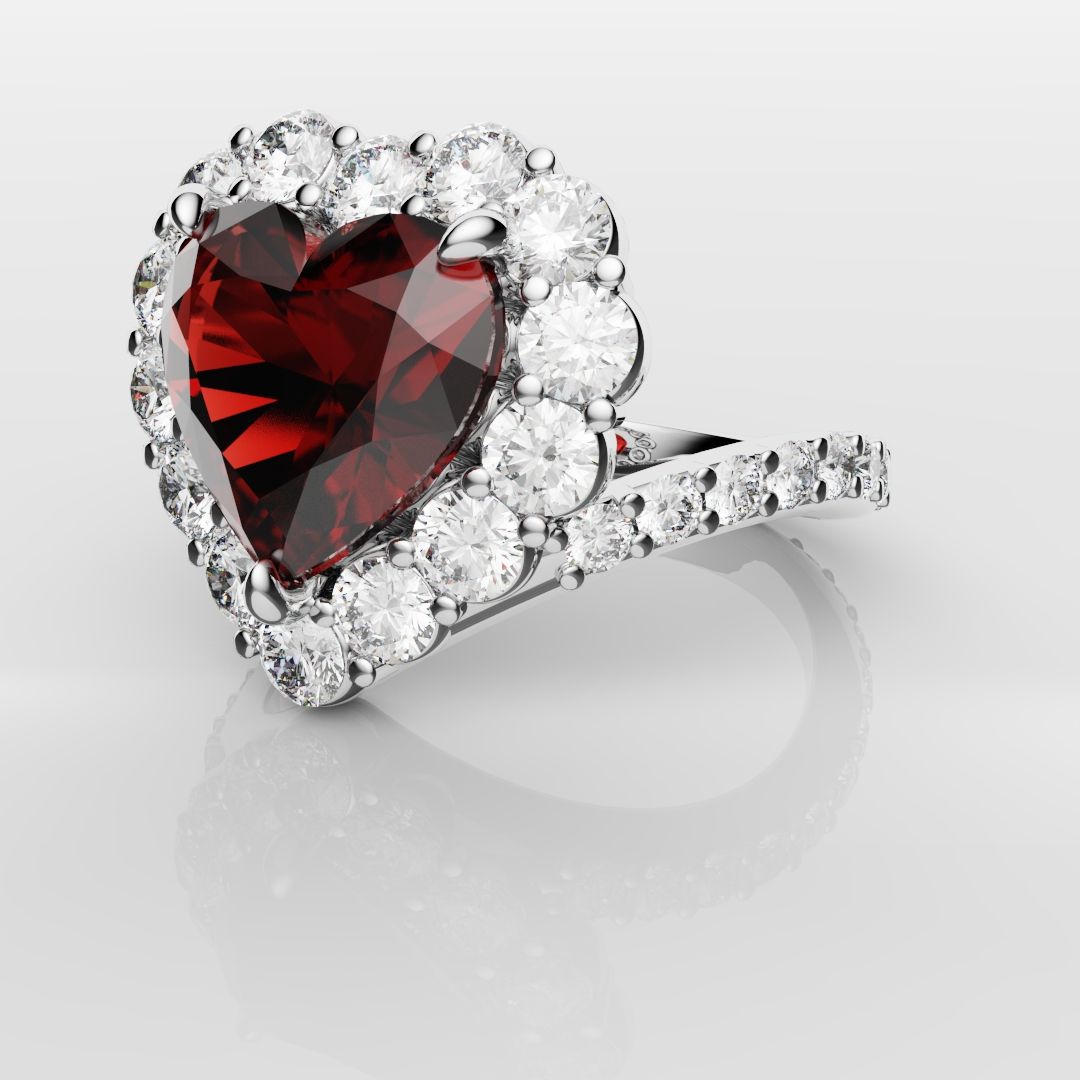 3ct Heart Shaped Ruby and Diamond Cluster Engagement Ring