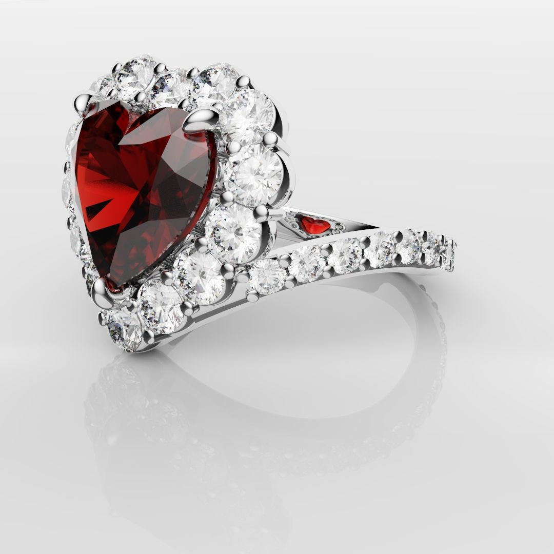3ct Heart Shaped Ruby and Diamond Cluster Engagement Ring