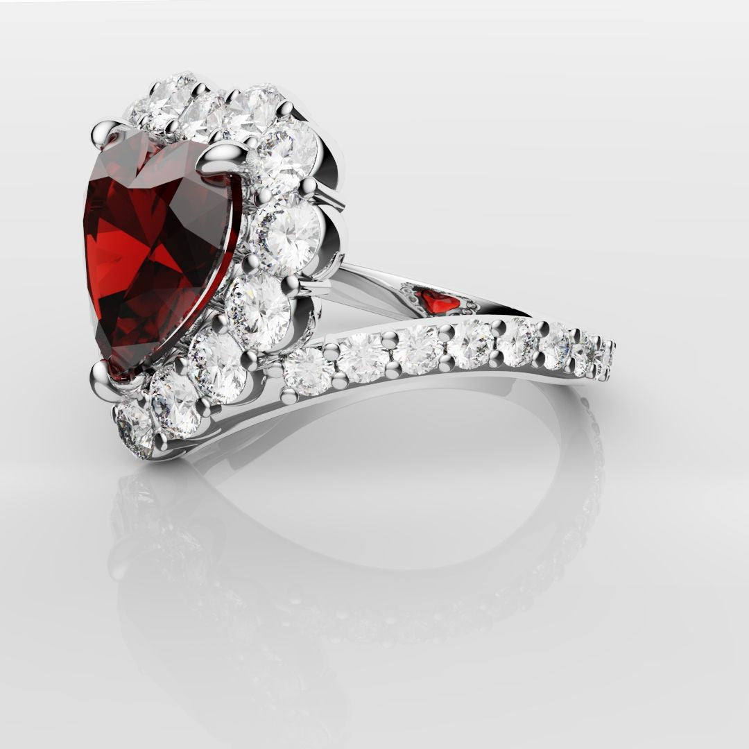 3ct Heart Shaped Ruby and Diamond Cluster Engagement Ring