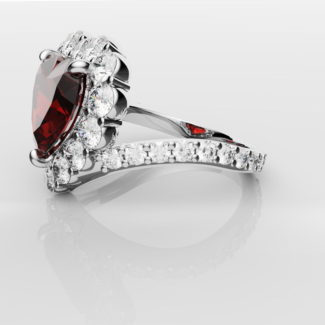 3ct Heart Shaped Ruby and Diamond Cluster Engagement Ring