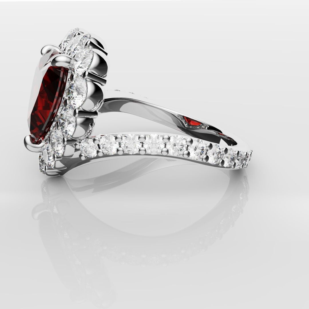 3ct Heart Shaped Ruby and Diamond Cluster Engagement Ring