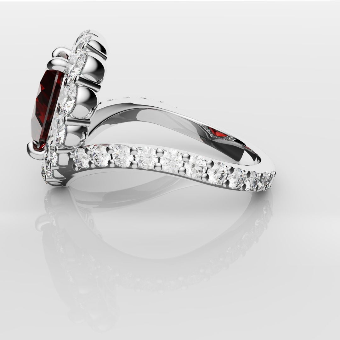 3ct Heart Shaped Ruby and Diamond Cluster Engagement Ring