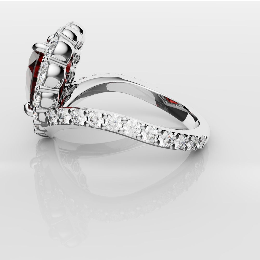 3ct Heart Shaped Ruby and Diamond Cluster Engagement Ring