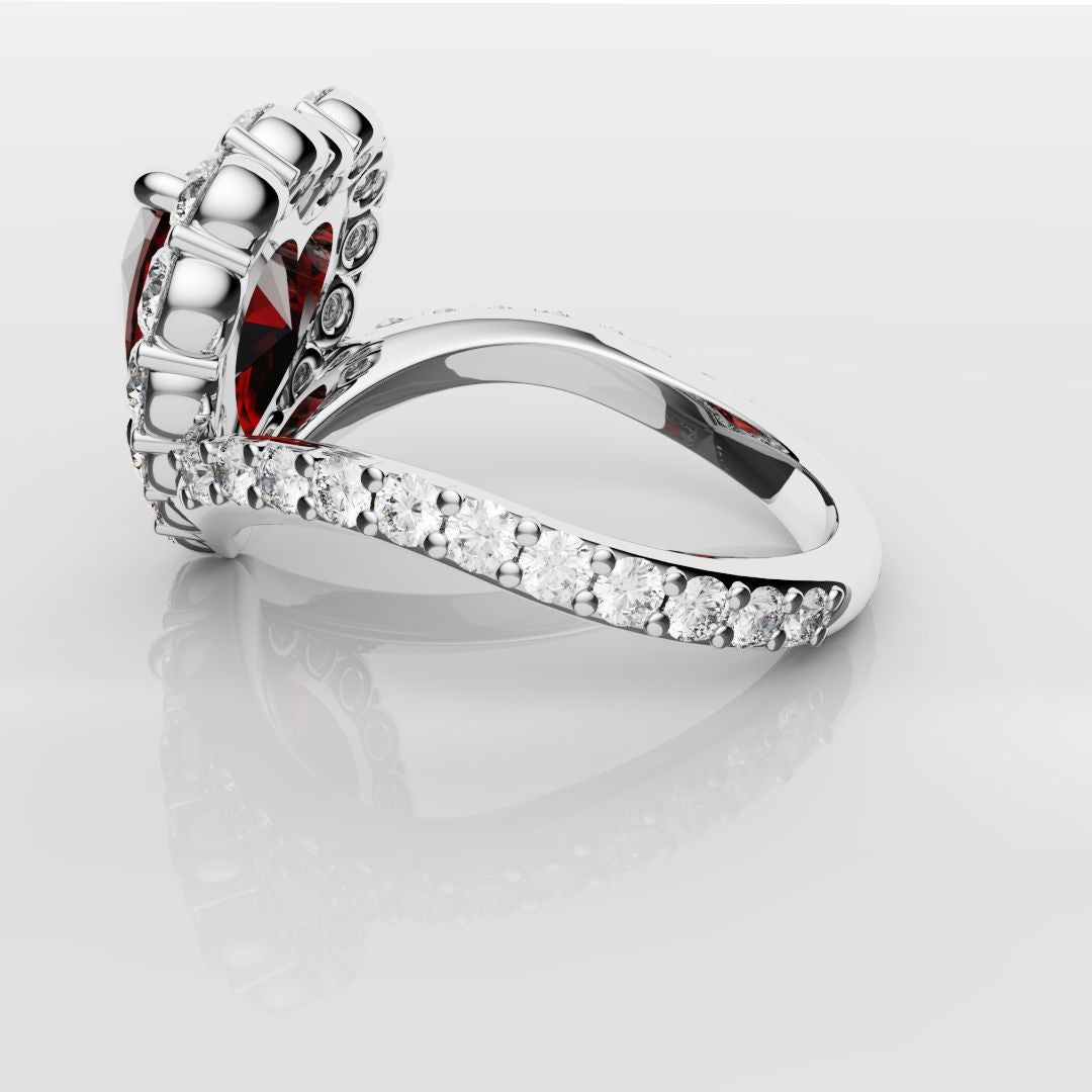 3ct Heart Shaped Ruby and Diamond Cluster Engagement Ring