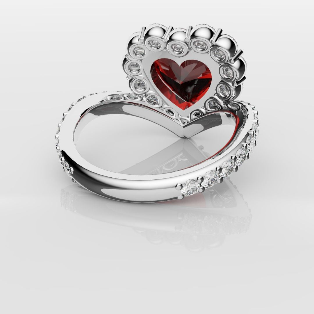 3ct Heart Shaped Ruby and Diamond Cluster Engagement Ring