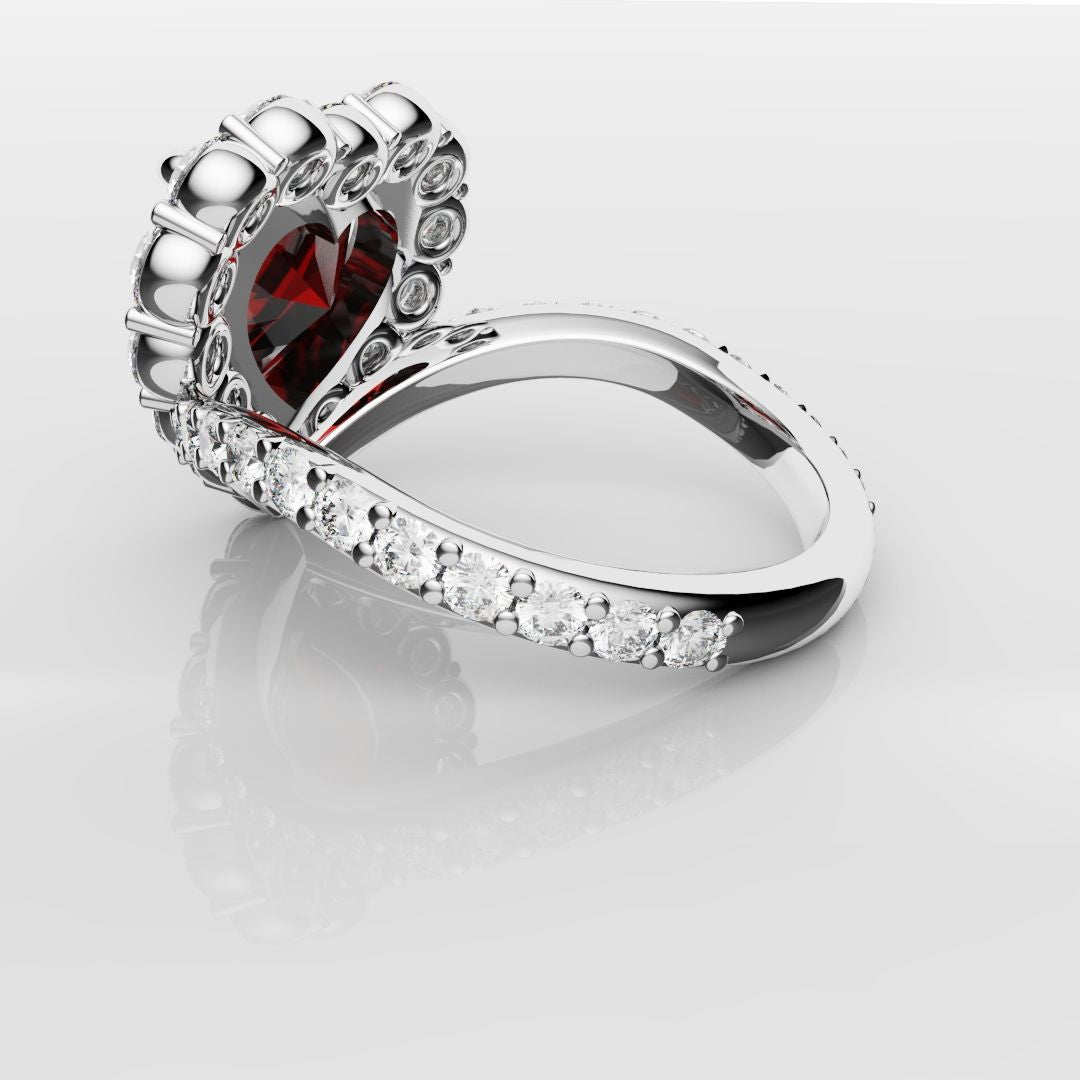 3ct Heart Shaped Ruby and Diamond Cluster Engagement Ring