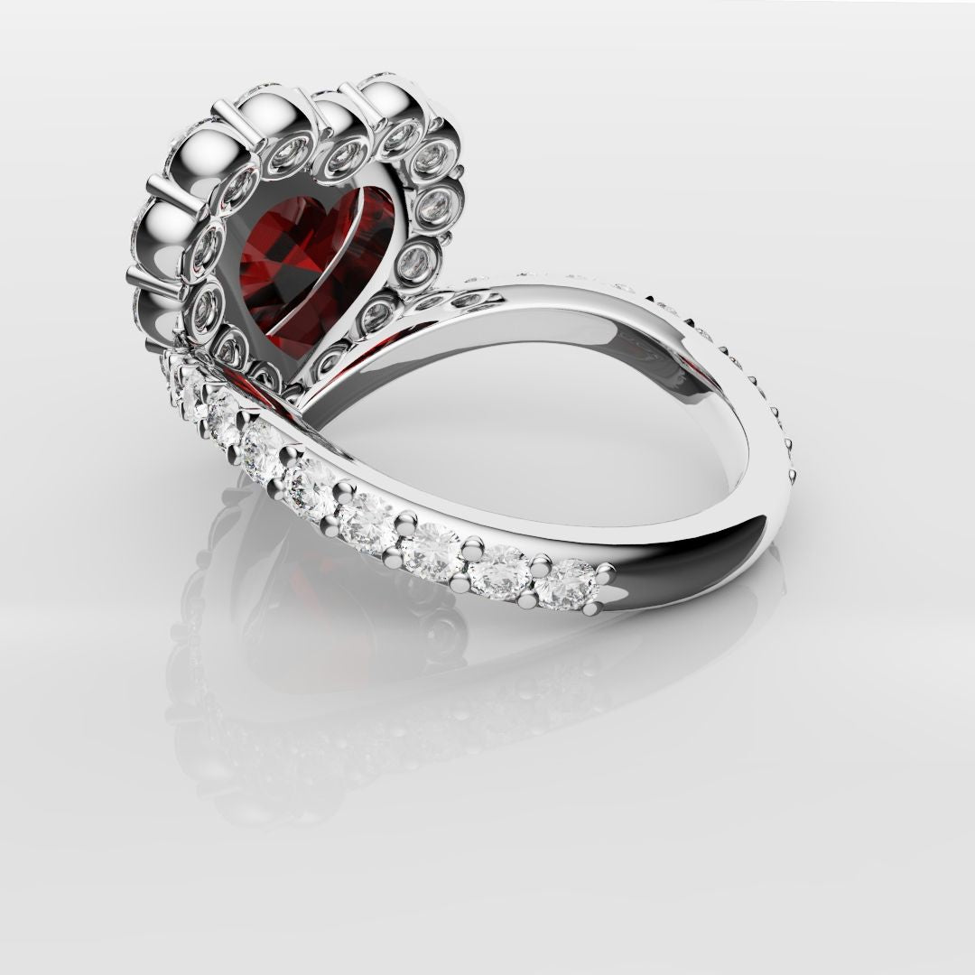 3ct Heart Shaped Ruby and Diamond Cluster Engagement Ring