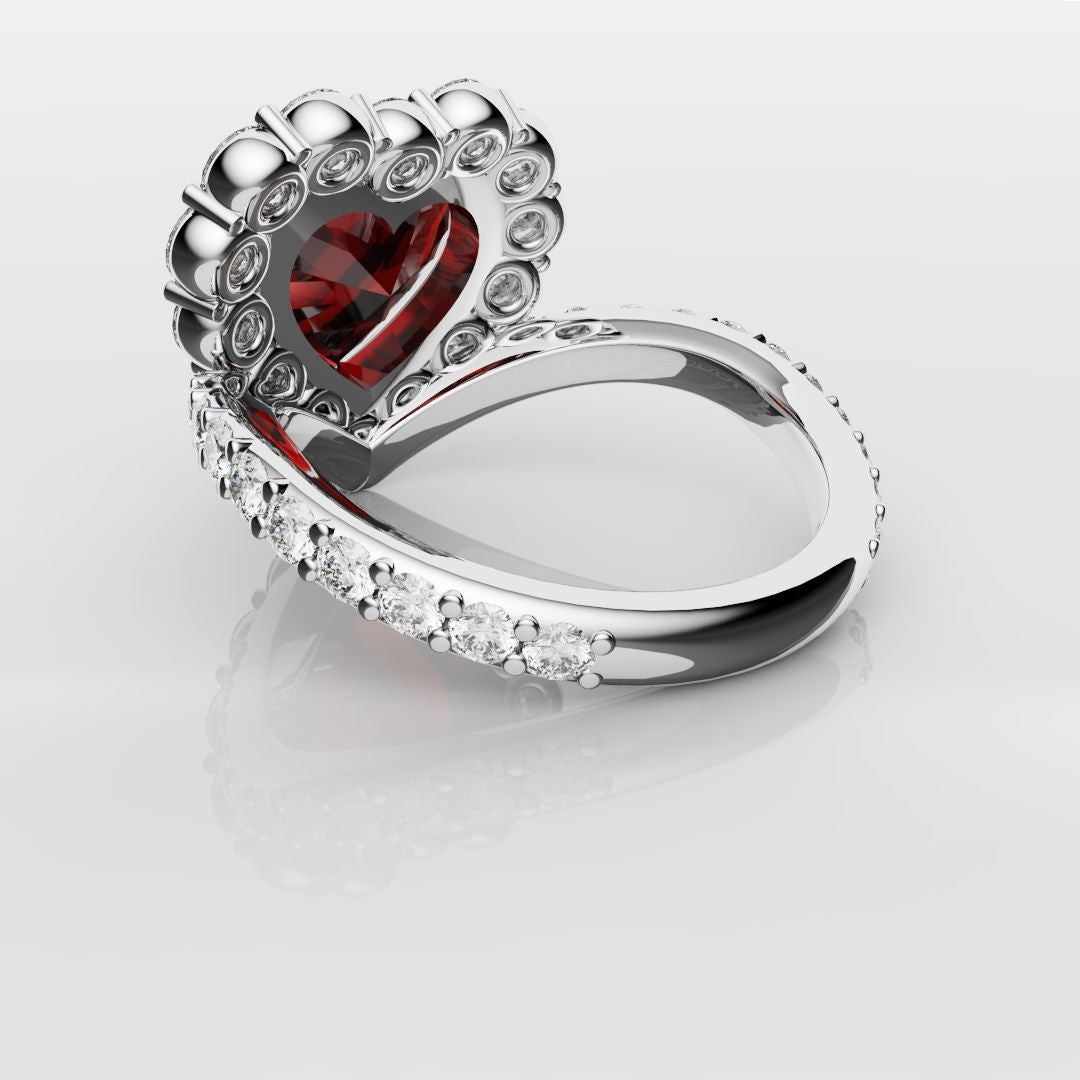 3ct Heart Shaped Ruby and Diamond Cluster Engagement Ring