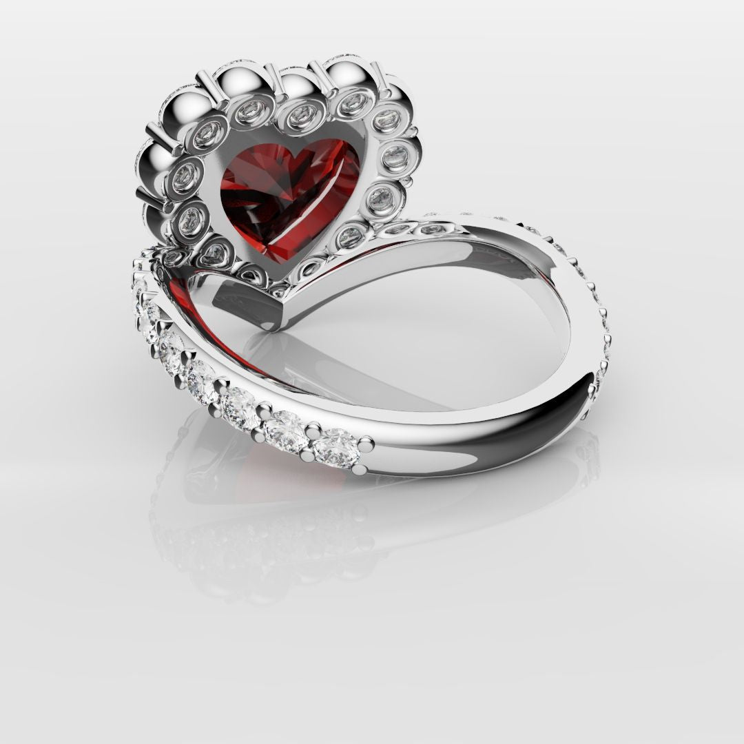 3ct Heart Shaped Ruby and Diamond Cluster Engagement Ring