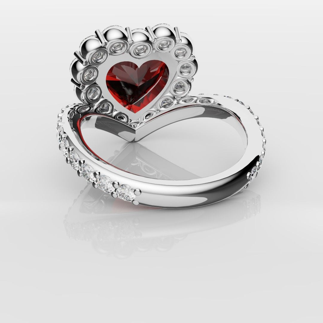 3ct Heart Shaped Ruby and Diamond Cluster Engagement Ring