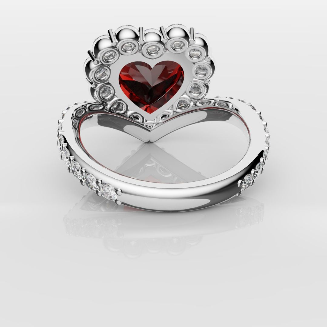 3ct Heart Shaped Ruby and Diamond Cluster Engagement Ring
