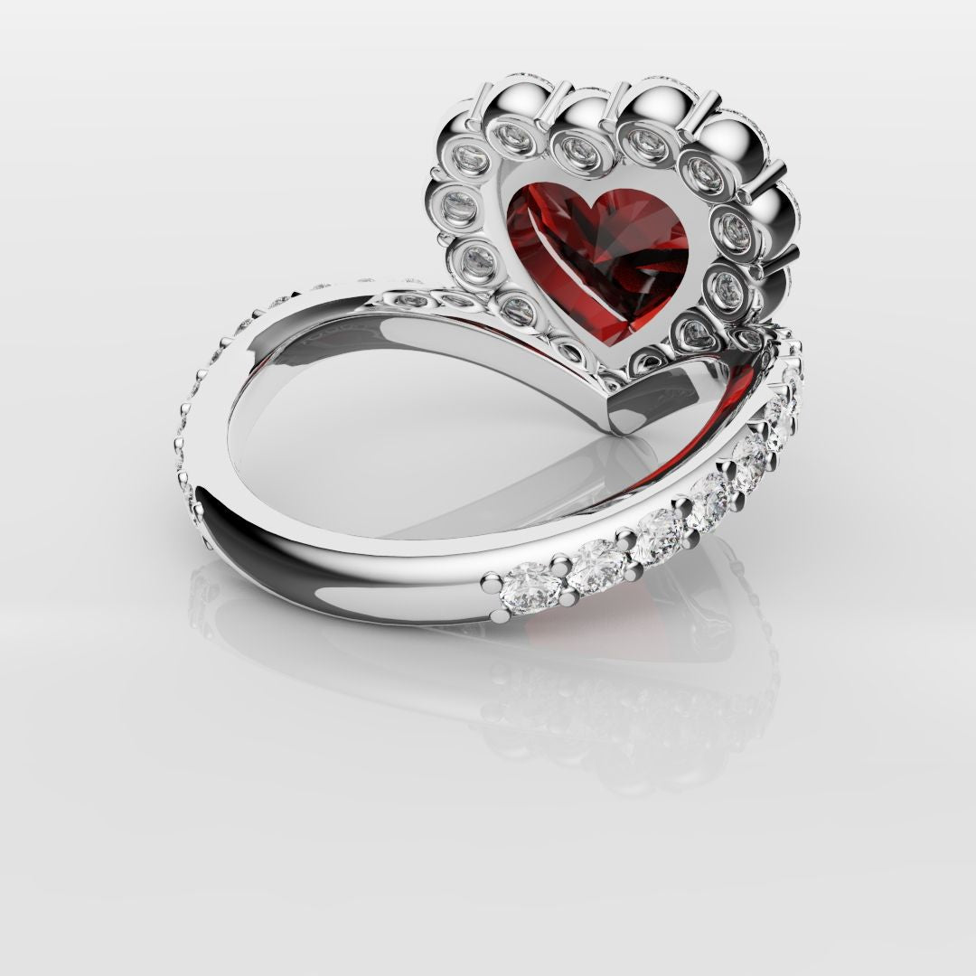 3ct Heart Shaped Ruby and Diamond Cluster Engagement Ring