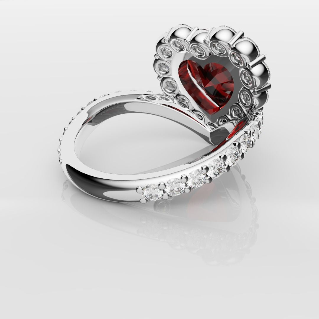3ct Heart Shaped Ruby and Diamond Cluster Engagement Ring